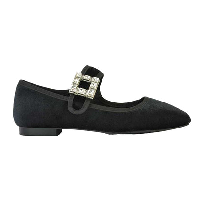 Jet Black - Side - XY London Womens-Ladies Rhyse Diamante Velvet Mary Janes