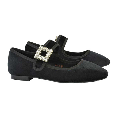 Jet Black - Lifestyle - XY London Womens-Ladies Rhyse Diamante Velvet Mary Janes