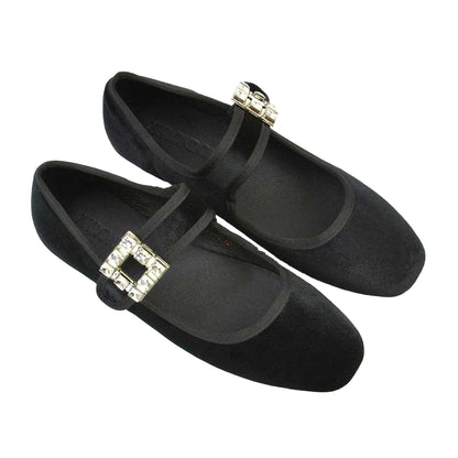 Jet Black - Pack Shot - XY London Womens-Ladies Rhyse Diamante Velvet Mary Janes