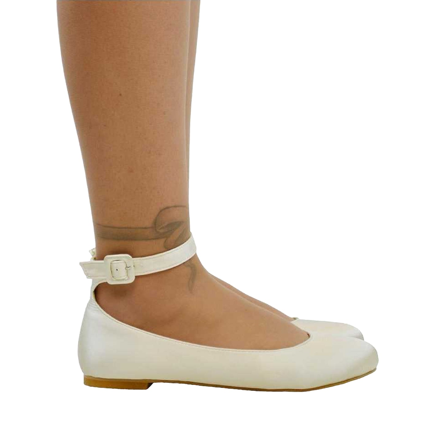 Ivory - Back - XY London Womens-Ladies Kimmie Ankle Strap Ballerina Flats