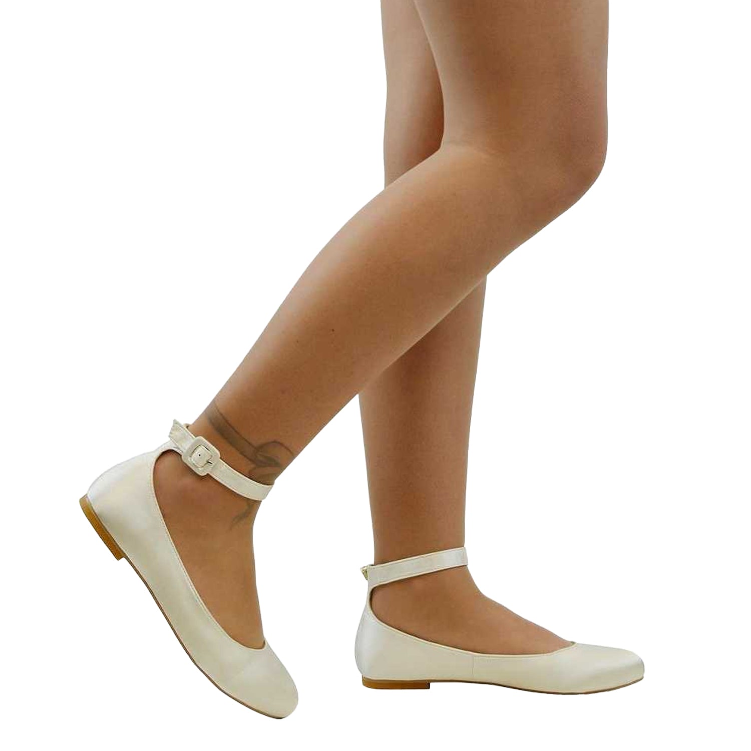 Ivory - Side - XY London Womens-Ladies Kimmie Ankle Strap Ballerina Flats