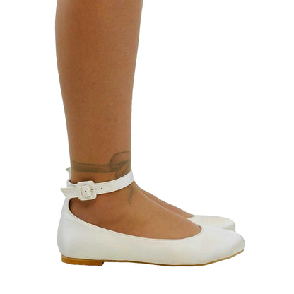 White - Back - XY London Womens-Ladies Kimmie Ankle Strap Ballerina Flats