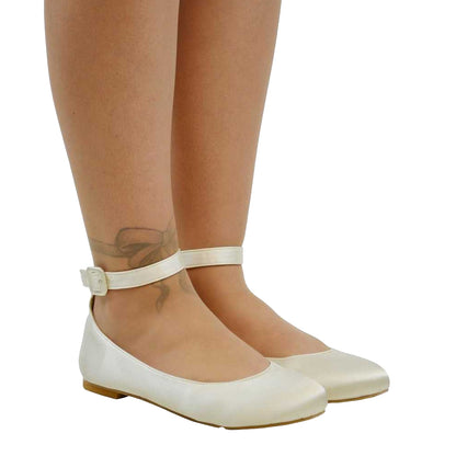 Ivory - Front - XY London Womens-Ladies Kimmie Ankle Strap Ballerina Flats