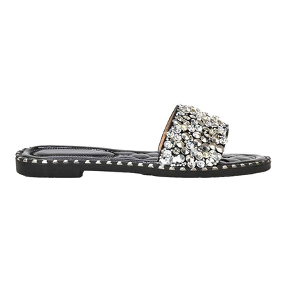 Black - Back - XY London Womens-Ladies Khaleesi Diamante Flat Sandals