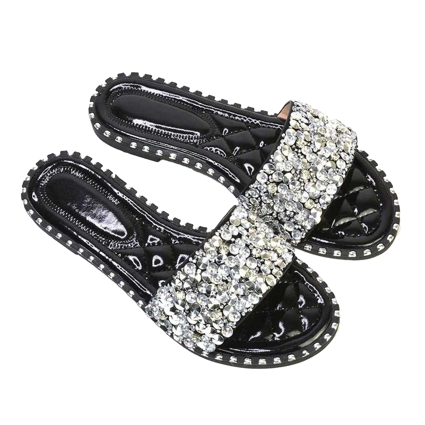 Black - Lifestyle - XY London Womens-Ladies Khaleesi Diamante Flat Sandals