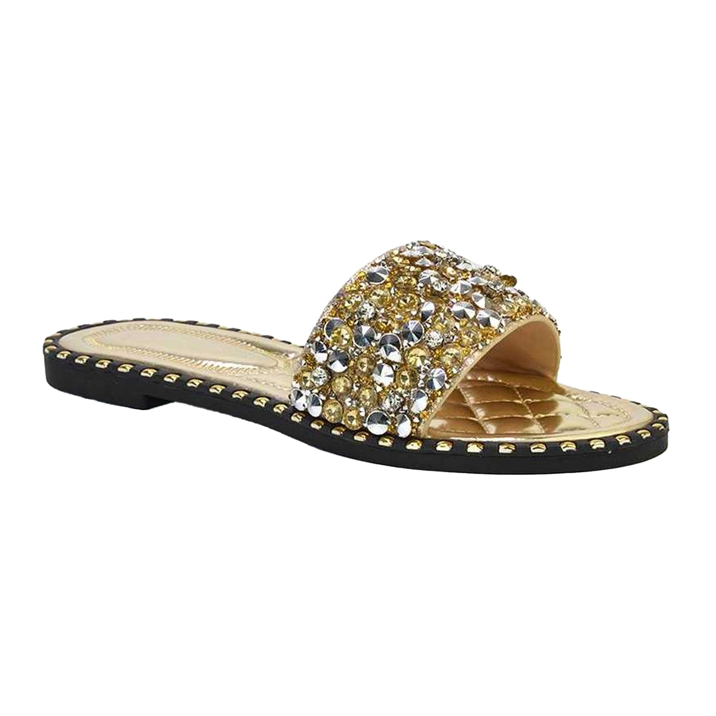 Gold - Front - XY London Womens-Ladies Khaleesi Diamante Flat Sandals