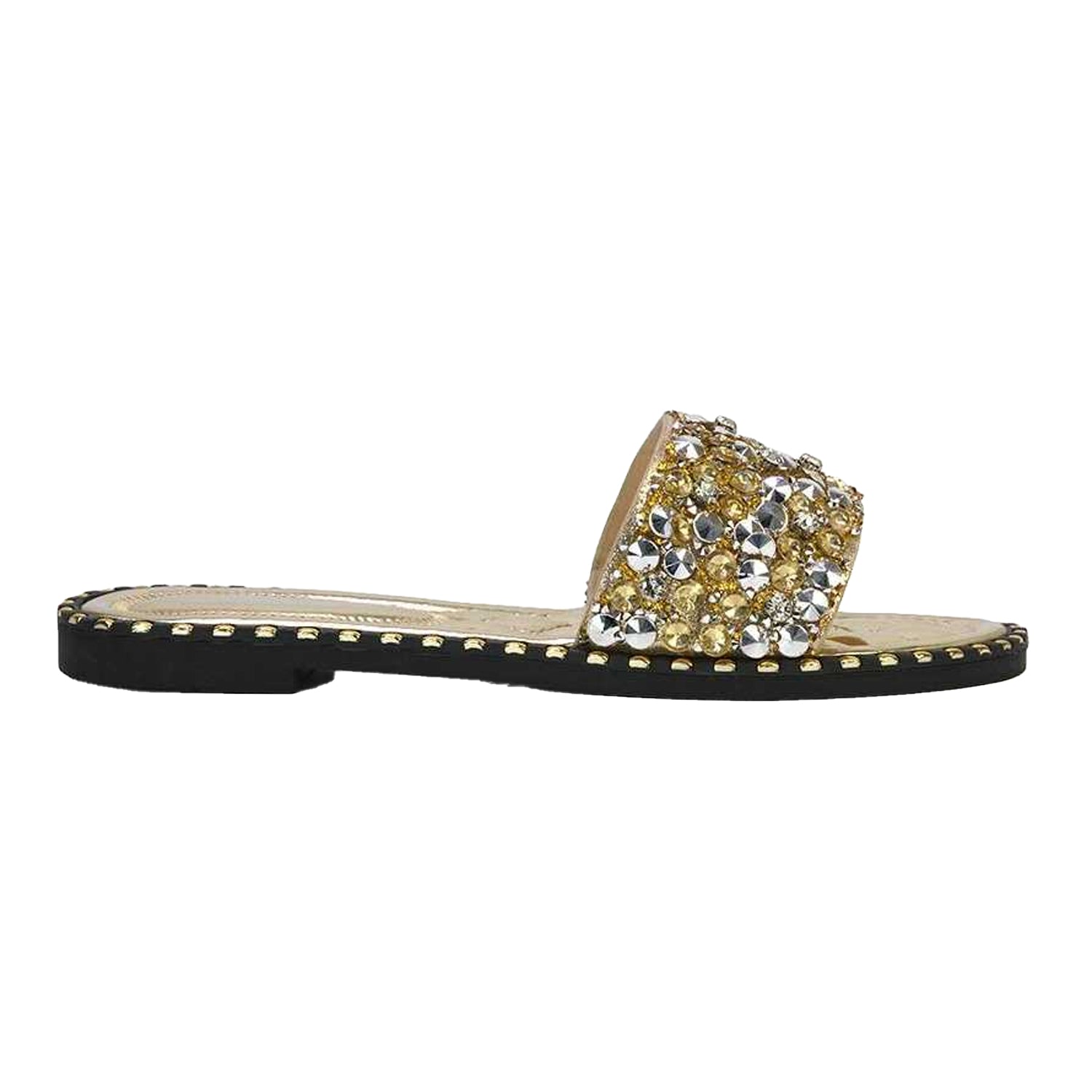 Gold - Back - XY London Womens-Ladies Khaleesi Diamante Flat Sandals