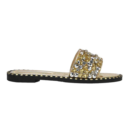 Gold - Back - XY London Womens-Ladies Khaleesi Diamante Flat Sandals
