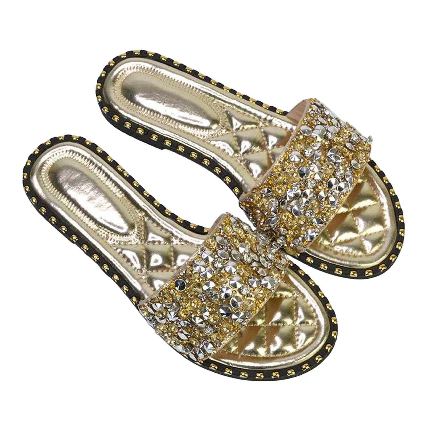 Gold - Lifestyle - XY London Womens-Ladies Khaleesi Diamante Flat Sandals