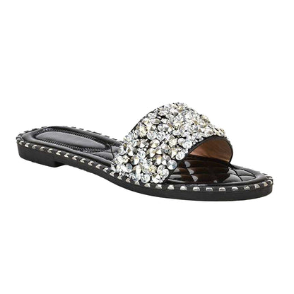 Black - Front - XY London Womens-Ladies Khaleesi Diamante Flat Sandals