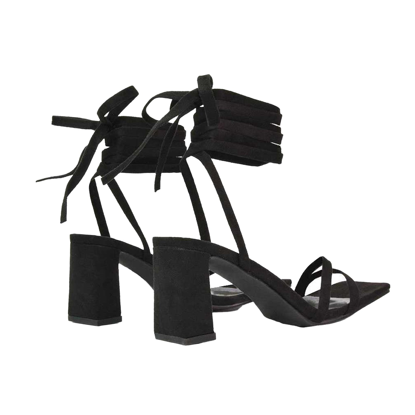 Black - Back - XY London Womens-Ladies Tanyel Strappy Lace Up Mid Block Heel Sandals
