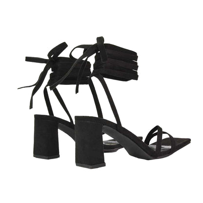 Black - Back - XY London Womens-Ladies Tanyel Strappy Lace Up Mid Block Heel Sandals