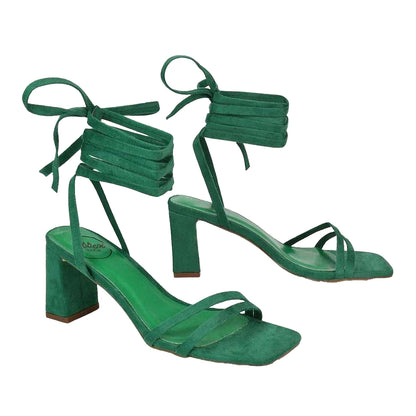 Green - Lifestyle - XY London Womens-Ladies Tanyel Strappy Lace Up Mid Block Heel Sandals