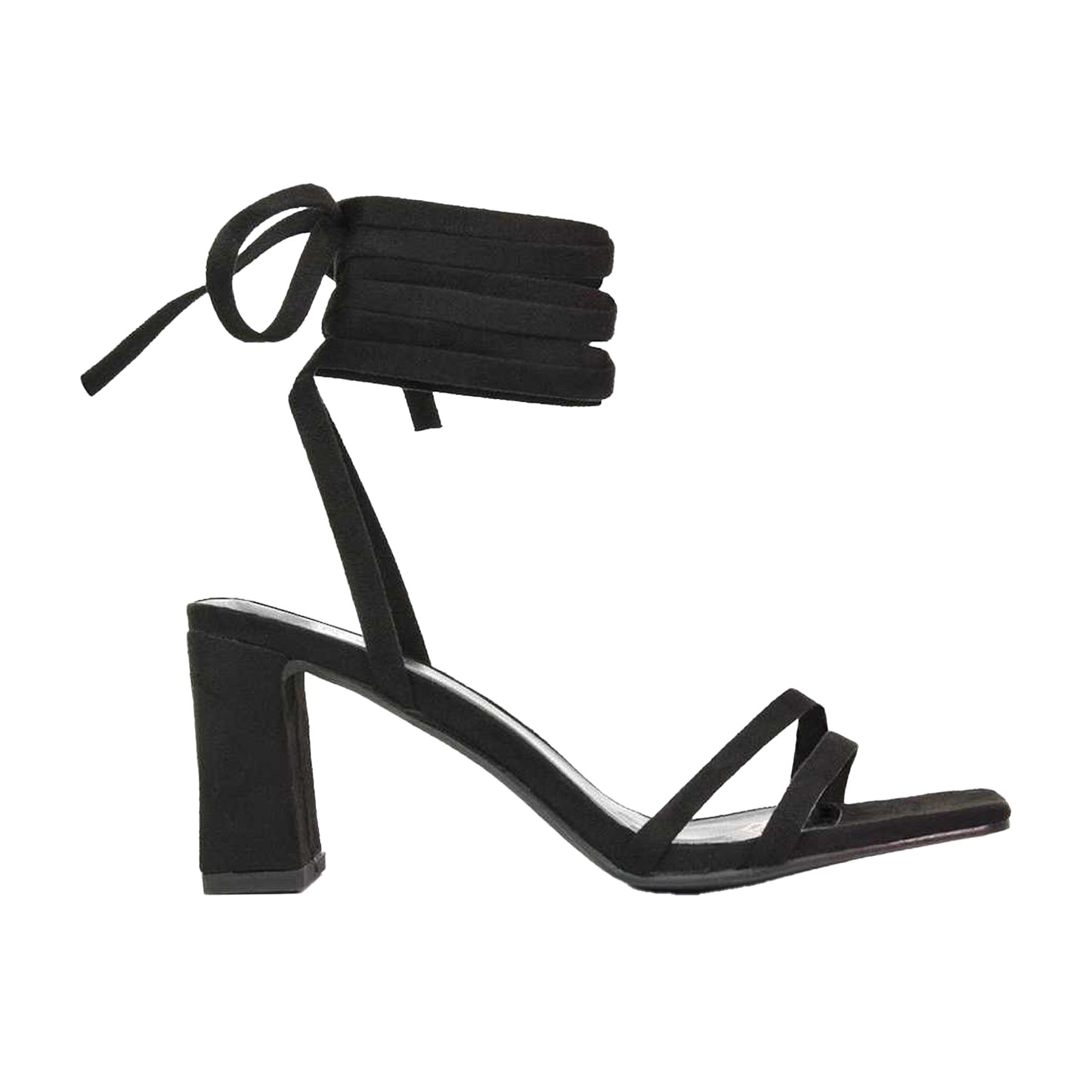 Black - Side - XY London Womens-Ladies Tanyel Strappy Lace Up Mid Block Heel Sandals