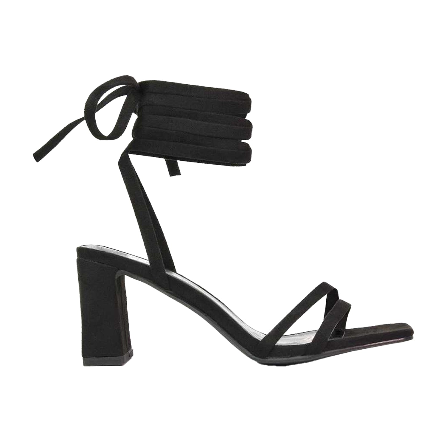 Black - Side - XY London Womens-Ladies Tanyel Strappy Lace Up Mid Block Heel Sandals