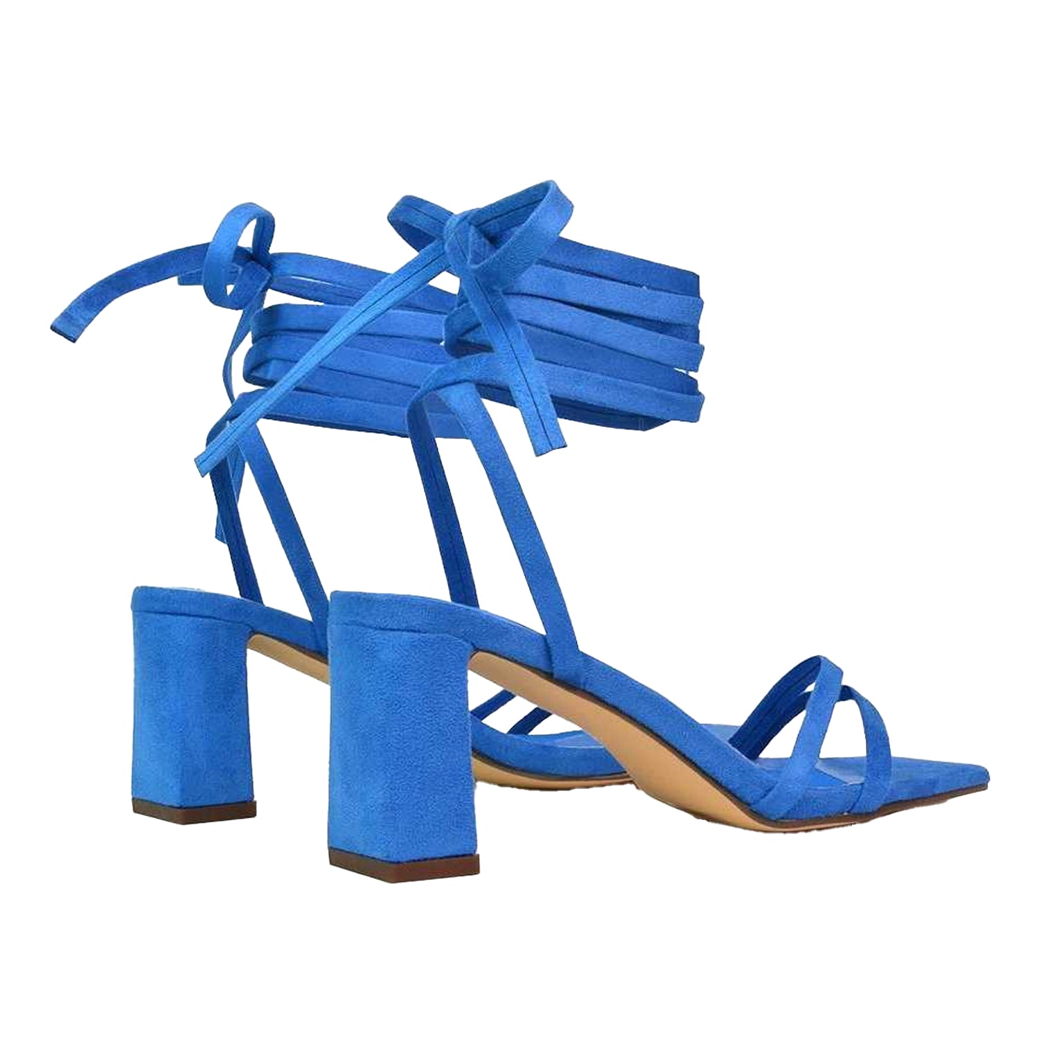 Blue - Back - XY London Womens-Ladies Tanyel Strappy Lace Up Mid Block Heel Sandals