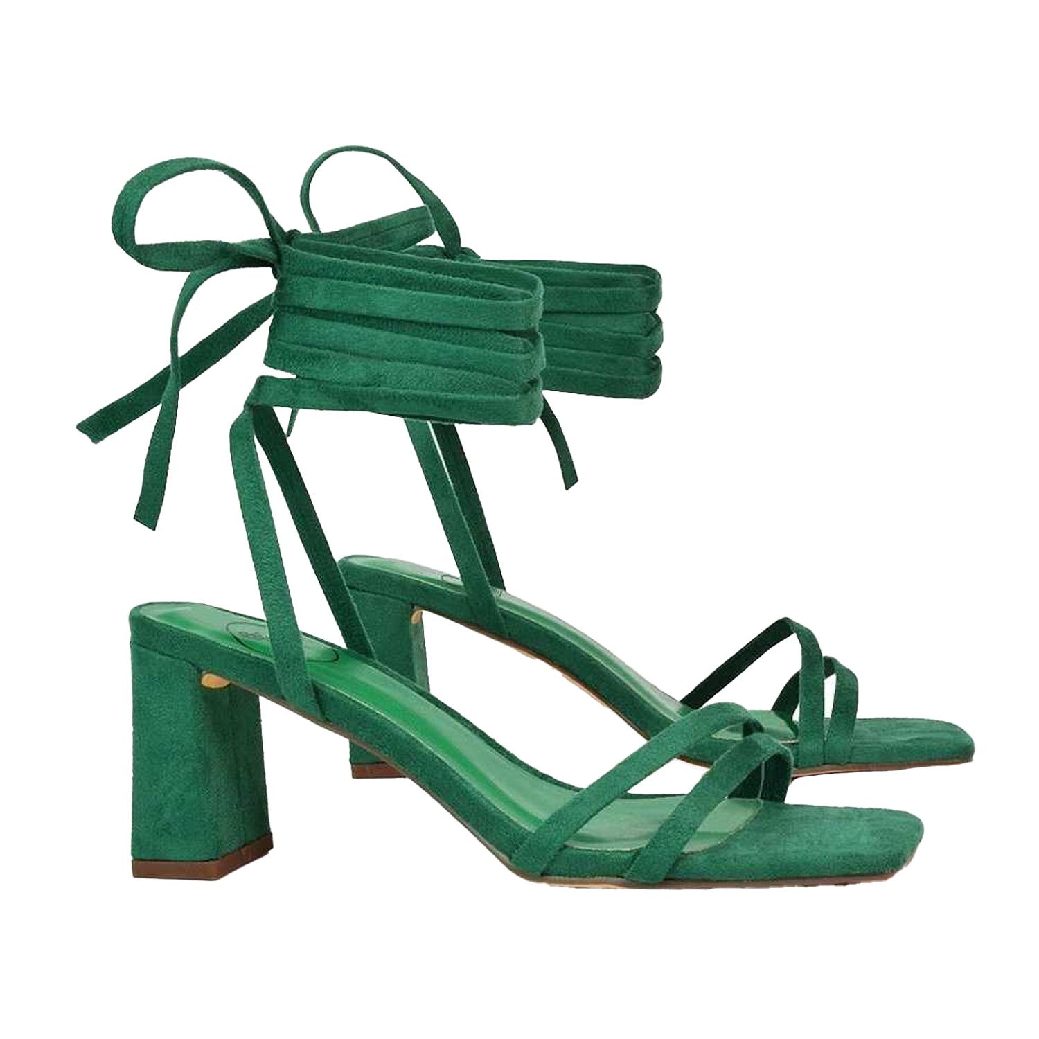 Green - Front - XY London Womens-Ladies Tanyel Strappy Lace Up Mid Block Heel Sandals