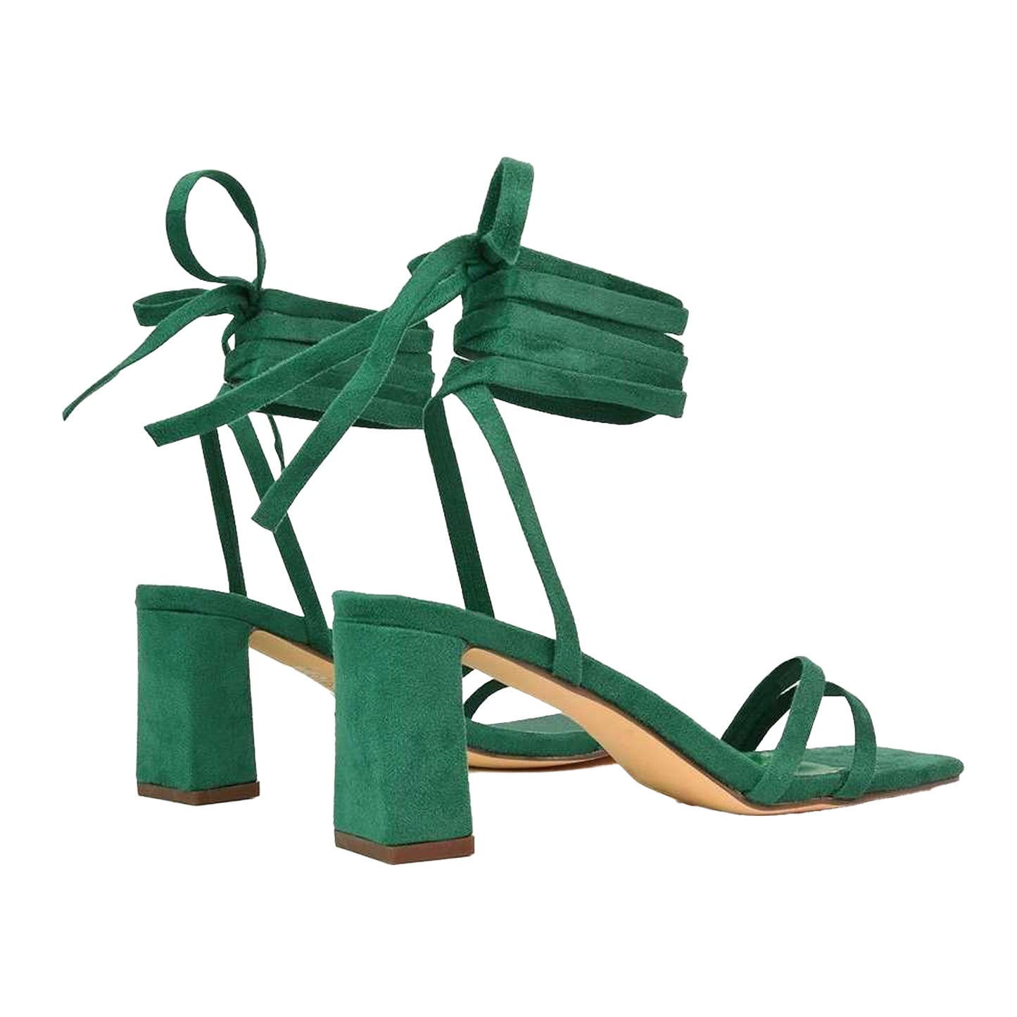 Green - Back - XY London Womens-Ladies Tanyel Strappy Lace Up Mid Block Heel Sandals