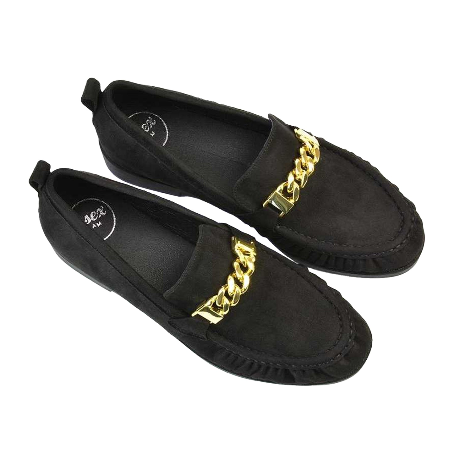 Jet Black - Lifestyle - XY London Womens-Ladies Heidi Chain Detail Ruched Loafers
