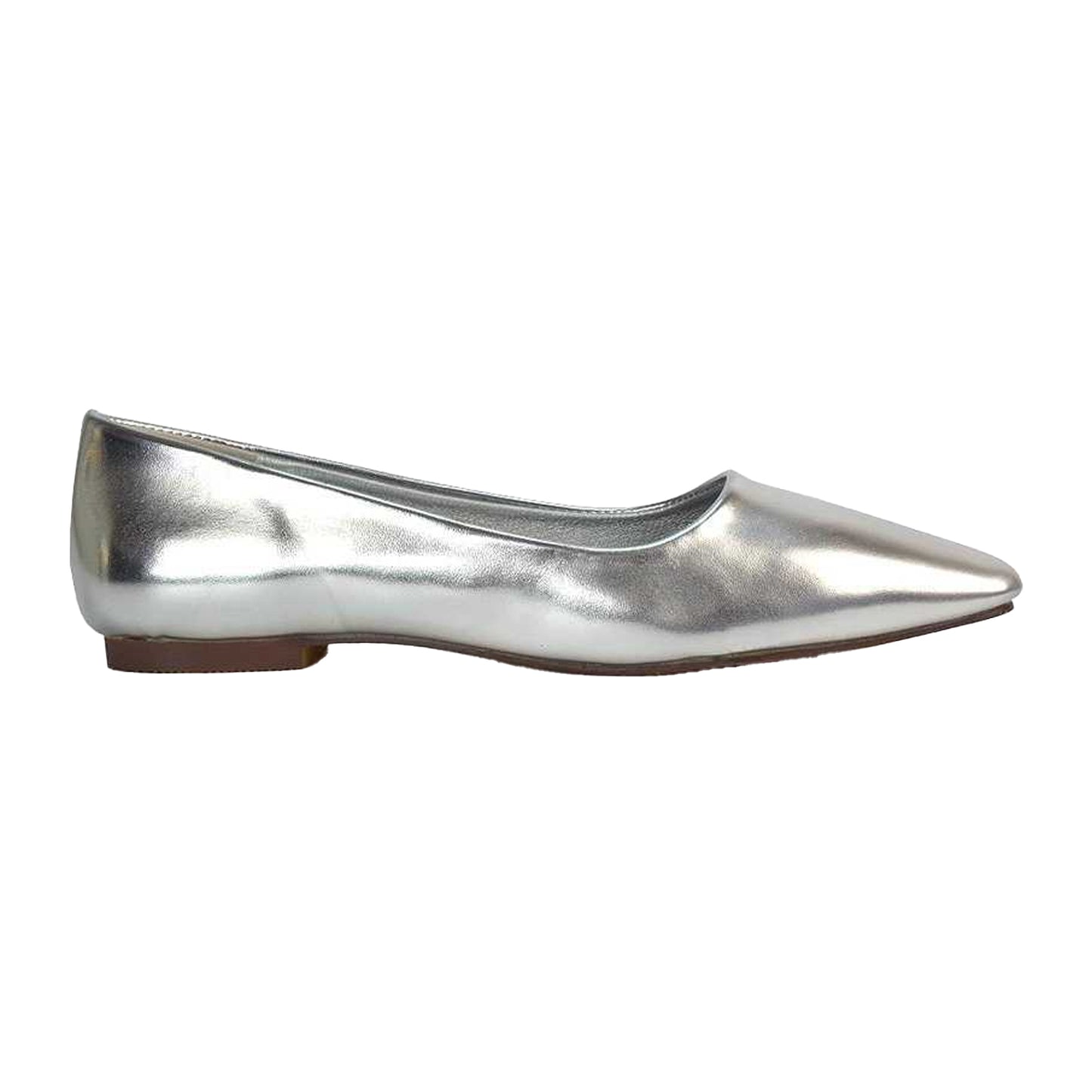 Metallic Silver - Side - XY London Womens-Ladies Maci Square Toe Ballerina Flats