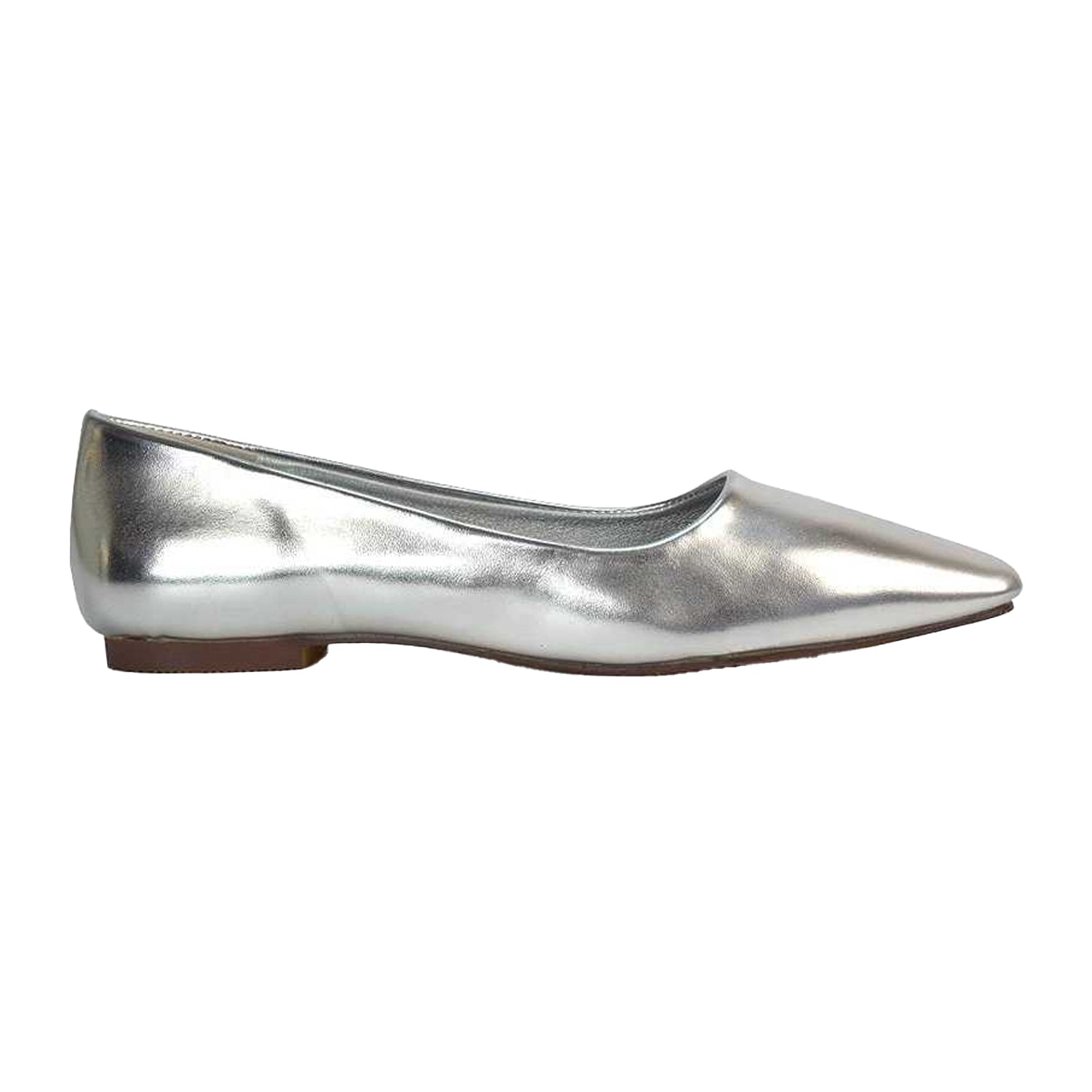 Metallic Silver - Side - XY London Womens-Ladies Maci Square Toe Ballerina Flats