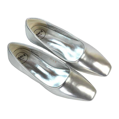 Metallic Silver - Pack Shot - XY London Womens-Ladies Maci Square Toe Ballerina Flats