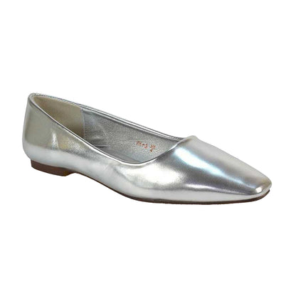 Metallic Silver - Front - XY London Womens-Ladies Maci Square Toe Ballerina Flats