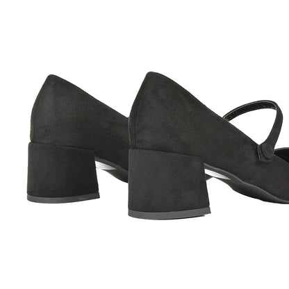 Jet Black - Back - XY London Womens-Ladies Leneka Low Block Heel Court Shoes