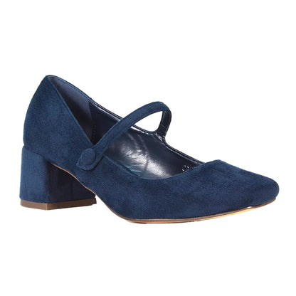 Navy - Front - XY London Womens-Ladies Leneka Low Block Heel Court Shoes
