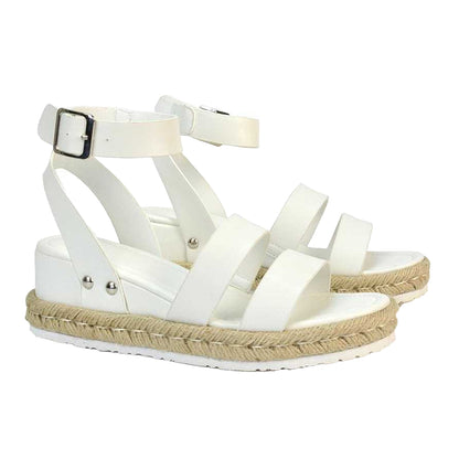 White - Side - XY London Womens-Ladies Brook Platform Low Wedge Sandals