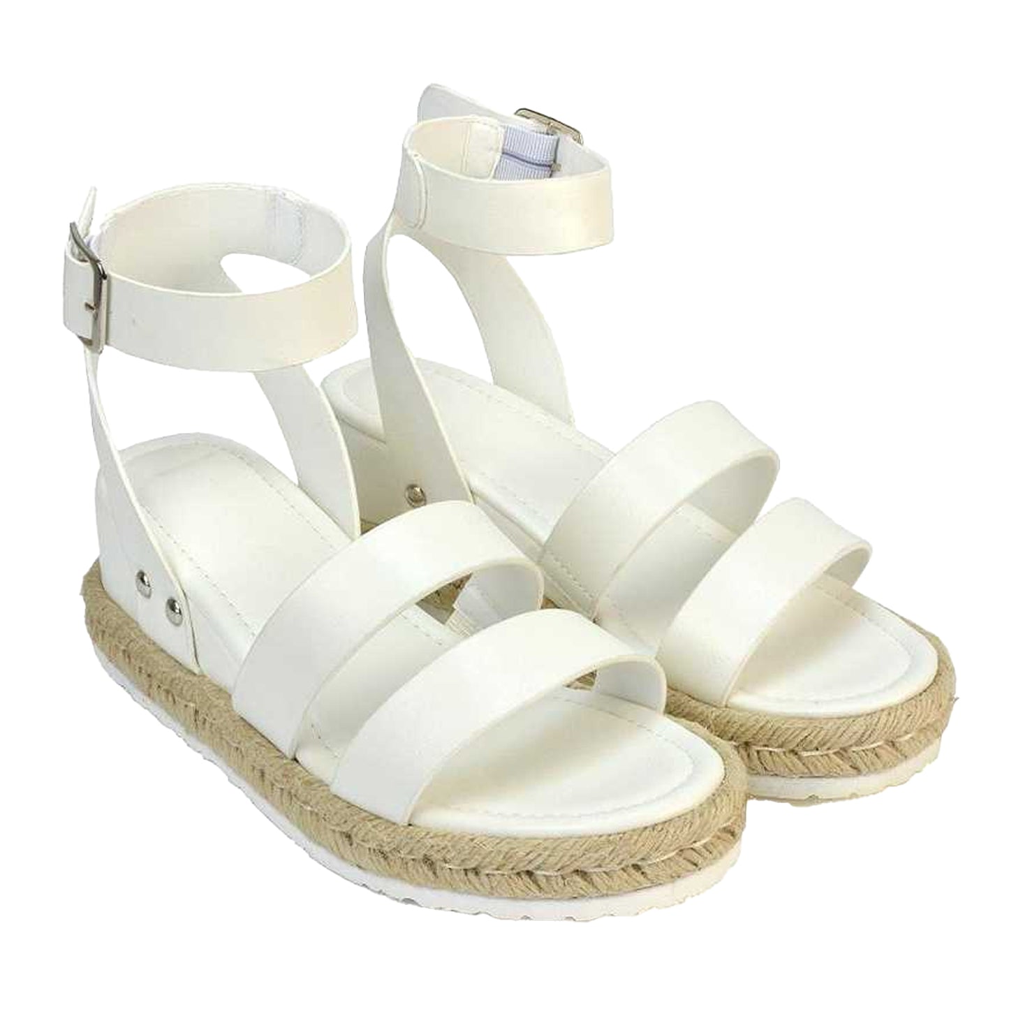 White - Lifestyle - XY London Womens-Ladies Brook Platform Low Wedge Sandals