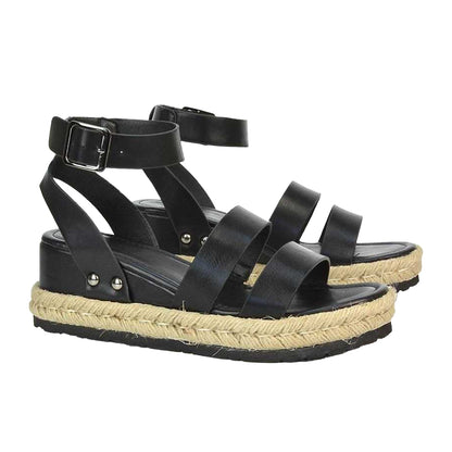 Black - Side - XY London Womens-Ladies Brook Platform Low Wedge Sandals