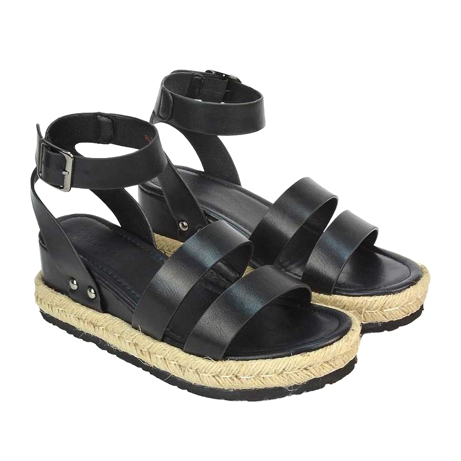 Black - Lifestyle - XY London Womens-Ladies Brook Platform Low Wedge Sandals