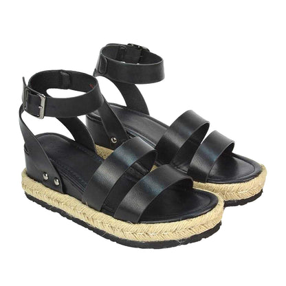 Black - Lifestyle - XY London Womens-Ladies Brook Platform Low Wedge Sandals