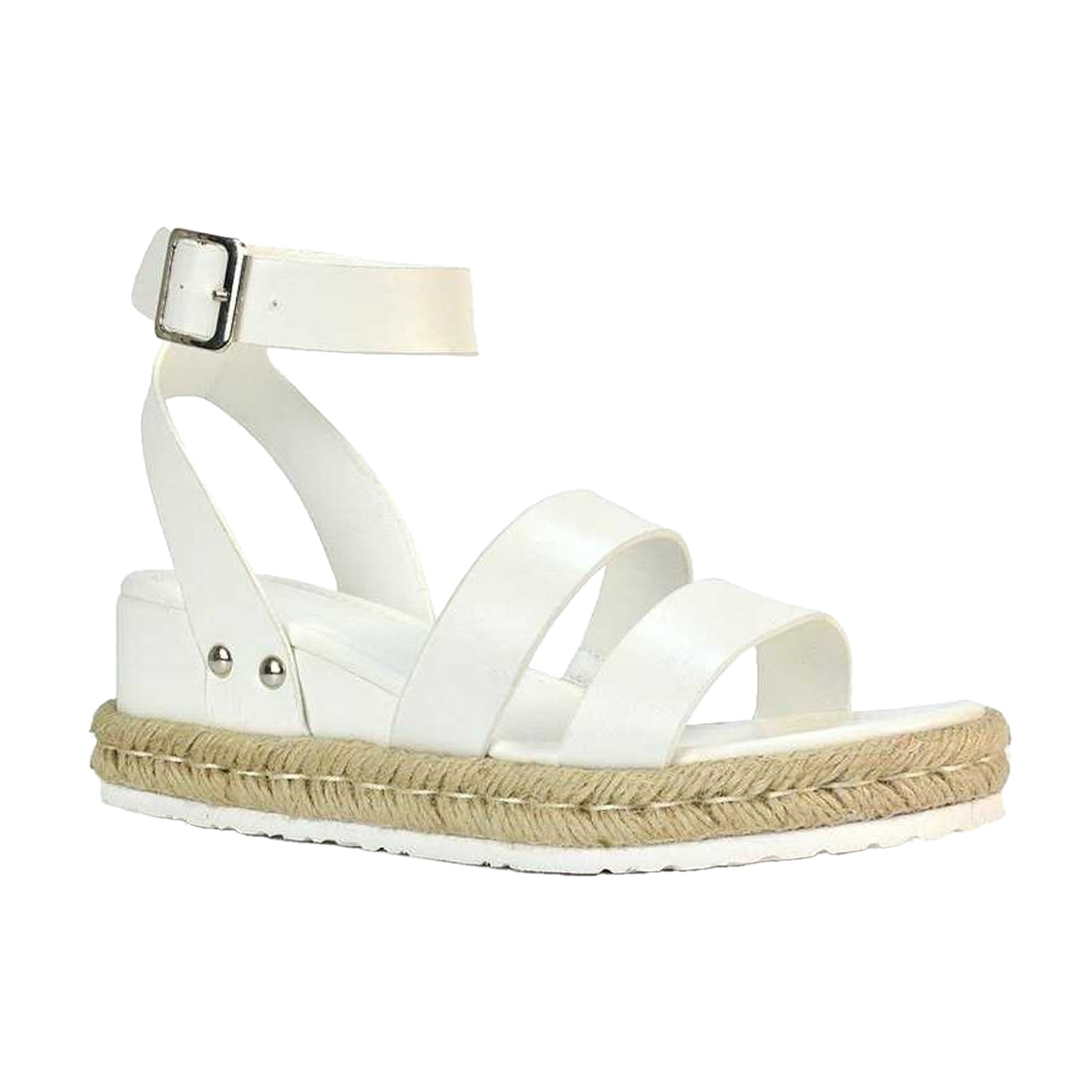 White - Front - XY London Womens-Ladies Brook Platform Low Wedge Sandals