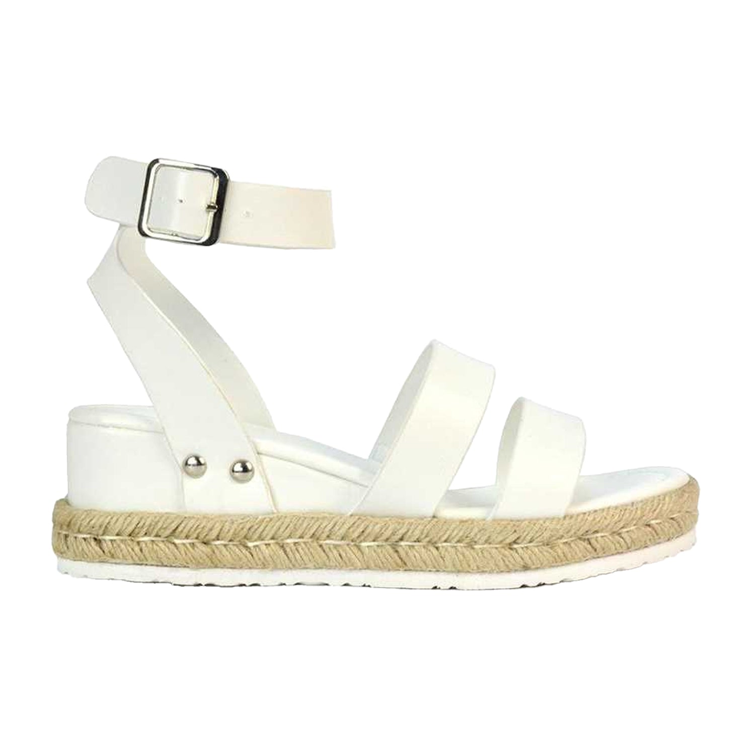 White - Back - XY London Womens-Ladies Brook Platform Low Wedge Sandals
