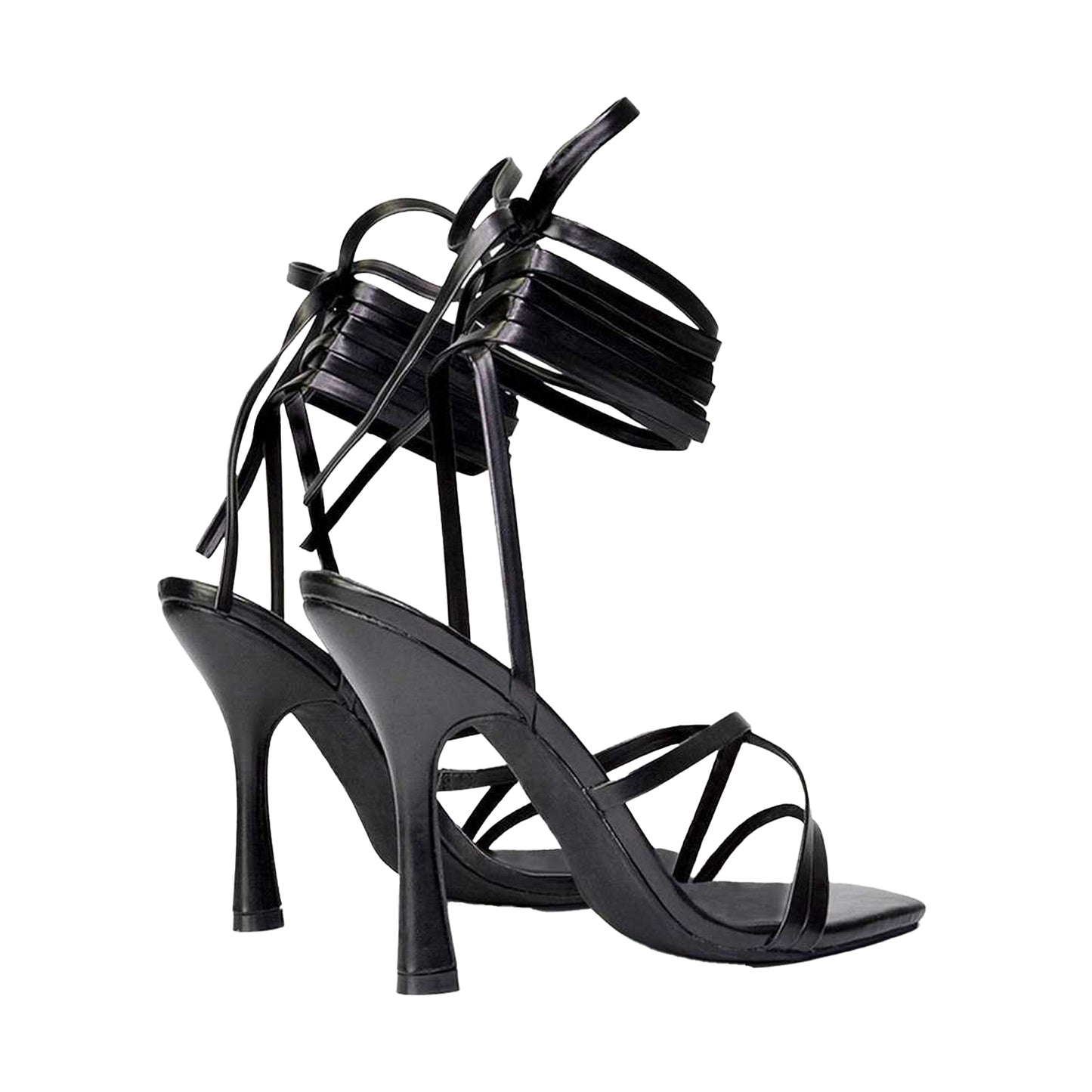 Black - Back - XY London Womens-Ladies Kyra Square Toe Lace Up High Stiletto Heel Sandals