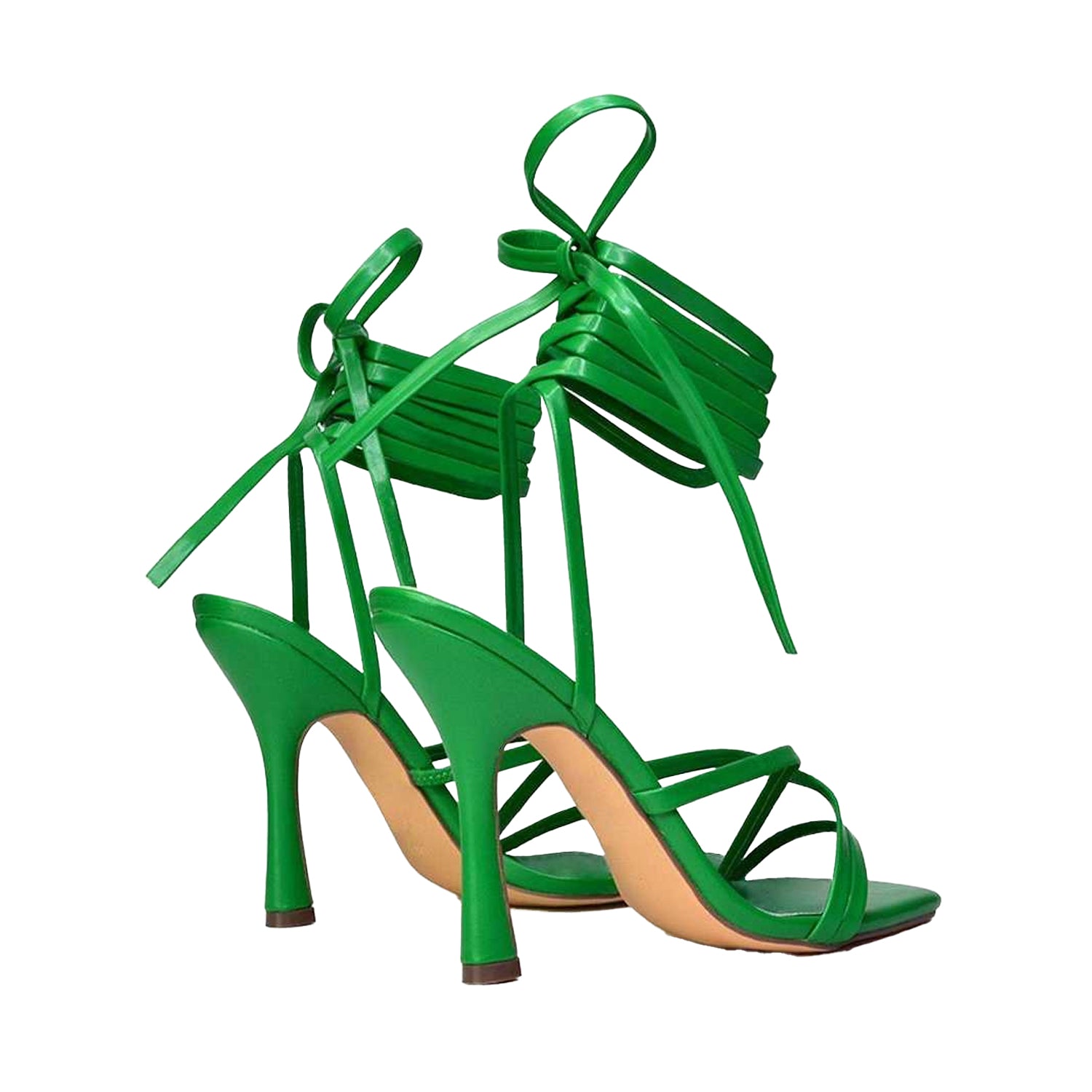 Green - Back - XY London Womens-Ladies Kyra Square Toe Lace Up High Stiletto Heel Sandals
