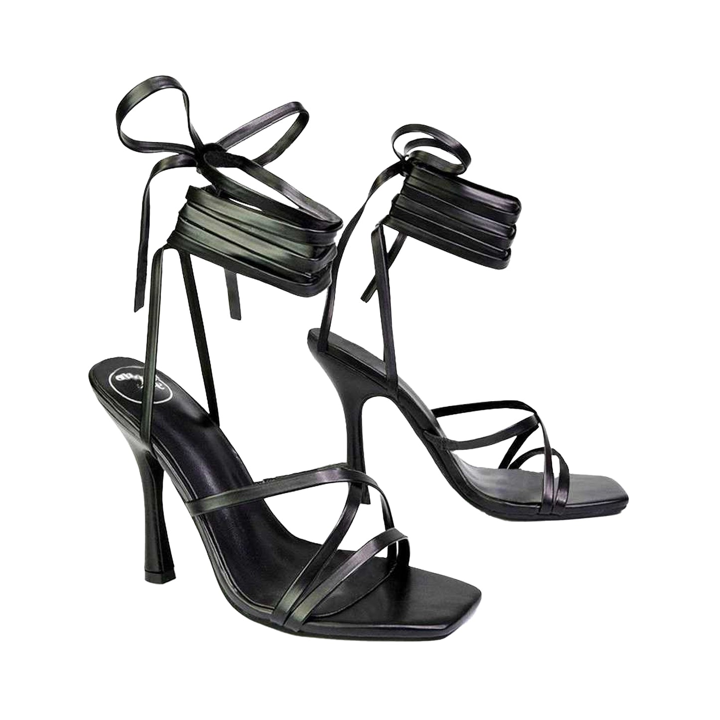 Black - Lifestyle - XY London Womens-Ladies Kyra Square Toe Lace Up High Stiletto Heel Sandals