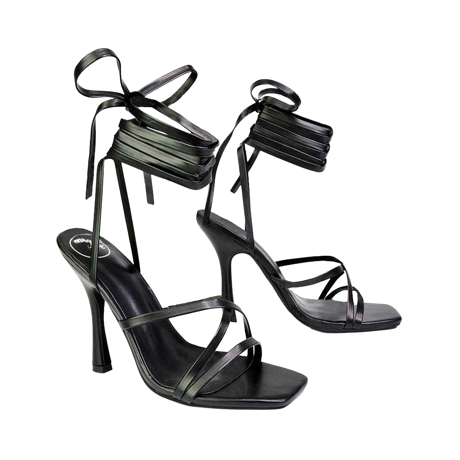 Black - Lifestyle - XY London Womens-Ladies Kyra Square Toe Lace Up High Stiletto Heel Sandals