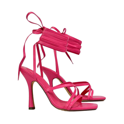 Fuchsia - Front - XY London Womens-Ladies Kyra Square Toe Lace Up High Stiletto Heel Sandals
