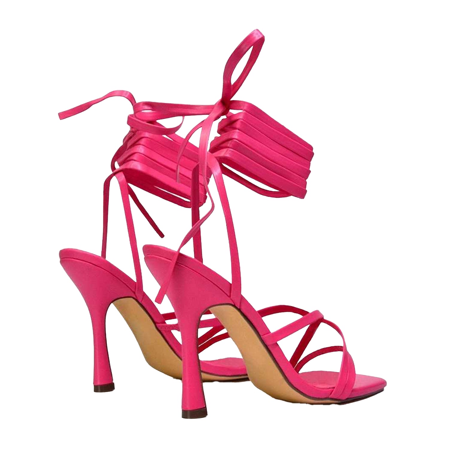 Fuchsia - Back - XY London Womens-Ladies Kyra Square Toe Lace Up High Stiletto Heel Sandals