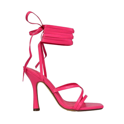 Fuchsia - Side - XY London Womens-Ladies Kyra Square Toe Lace Up High Stiletto Heel Sandals