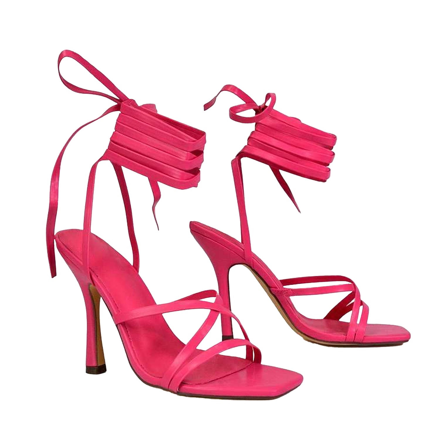 Fuchsia - Lifestyle - XY London Womens-Ladies Kyra Square Toe Lace Up High Stiletto Heel Sandals