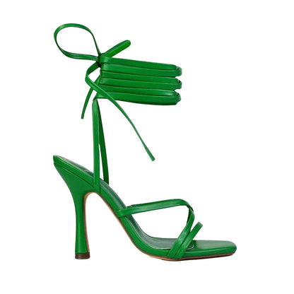 Green - Side - XY London Womens-Ladies Kyra Square Toe Lace Up High Stiletto Heel Sandals