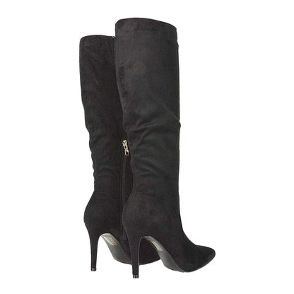 Jet Black - Back - XY London Womens-Ladies Savvy Pointed High Stiletto Heel Knee-High Boots