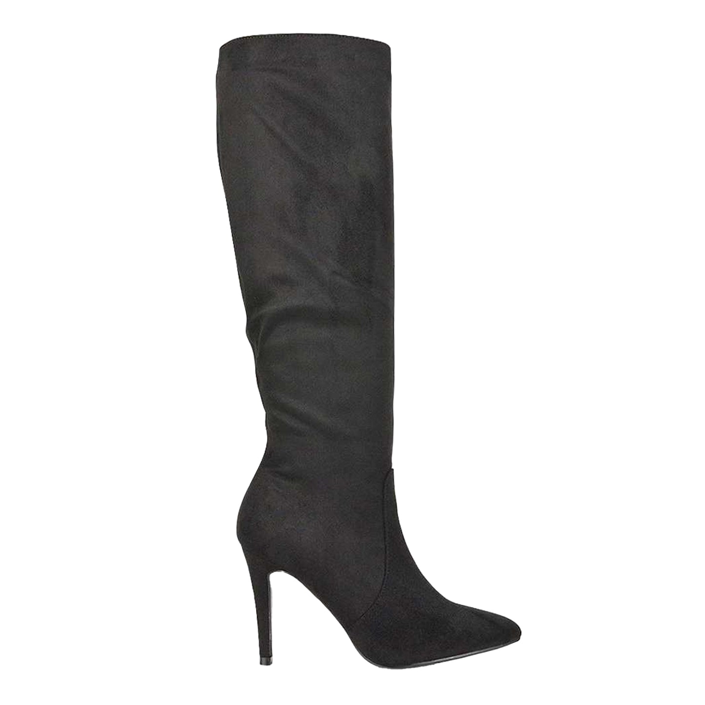 Jet Black - Side - XY London Womens-Ladies Savvy Pointed High Stiletto Heel Knee-High Boots