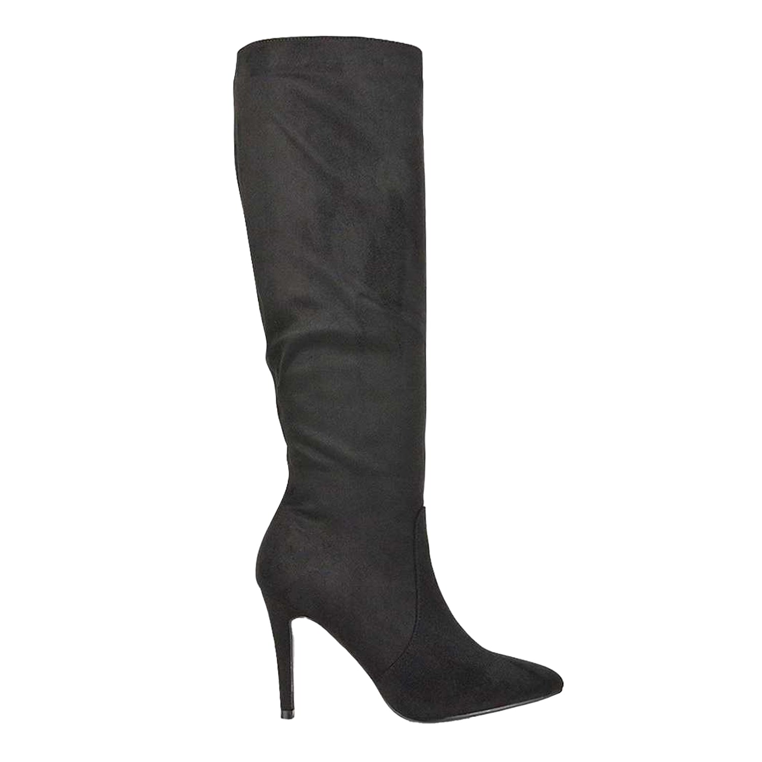 Jet Black - Side - XY London Womens-Ladies Savvy Pointed High Stiletto Heel Knee-High Boots