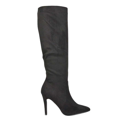 Jet Black - Side - XY London Womens-Ladies Savvy Pointed High Stiletto Heel Knee-High Boots