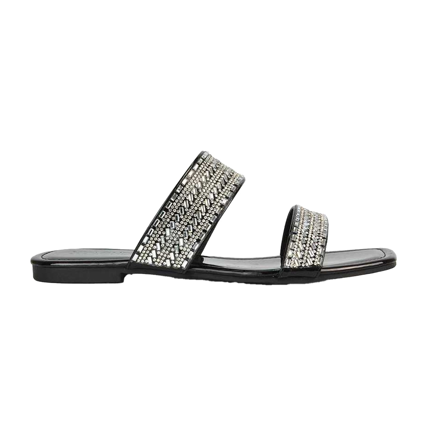 True Black - Back - XY London Womens-Ladies Lucy Patent Rhinestone Flat Mule Sandals